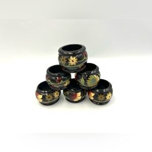 Hand Painted Folk Art Napkin Rings: Colorful Wood Decor, Set of 6